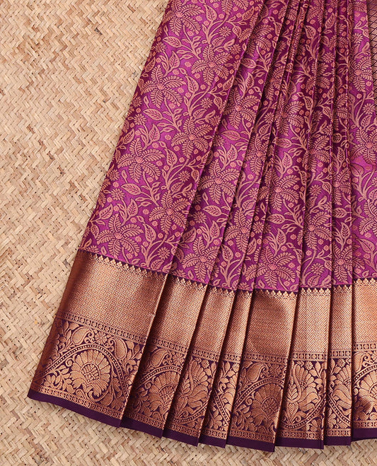 Purple Budget Silk Saree, Opulently Embellished with Jacquard Design, Complemented by a Contrast Traditional Zari Border, Jaal Pallu, and Contrast Blouse