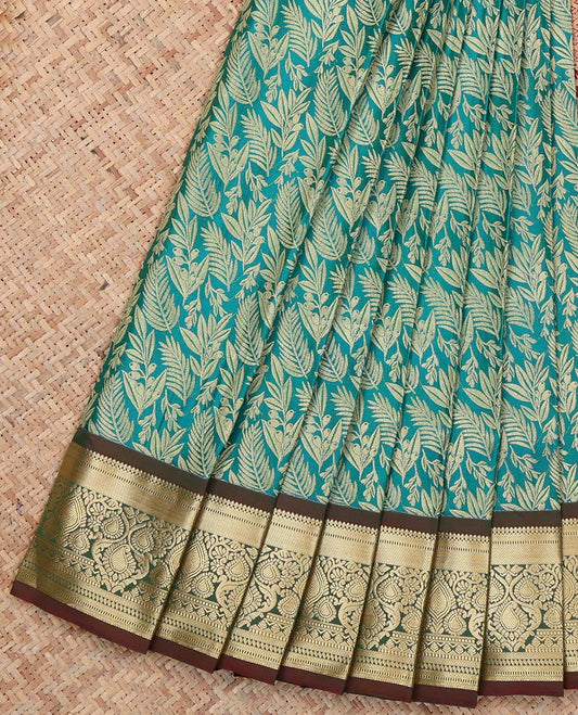 Blue Budget Silk Saree, Ornamented with Floral Vine Design, Complemented by Contrast Traditional Zari Border, a Jaal Pallu and a Contrast Blouse