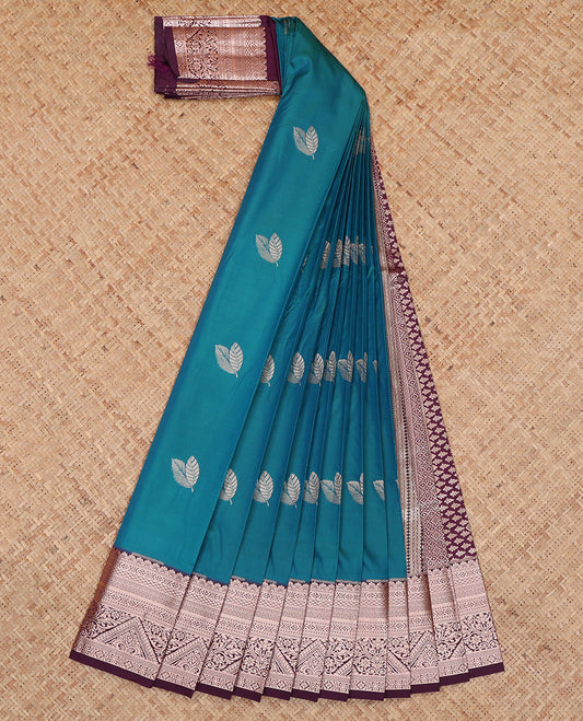 Blue Budget Silk Saree, Crafted with Zari Buttas, Complemented by a Contrast Traditional Zari Border, Grand Pallu, and a Contrast Blouse
