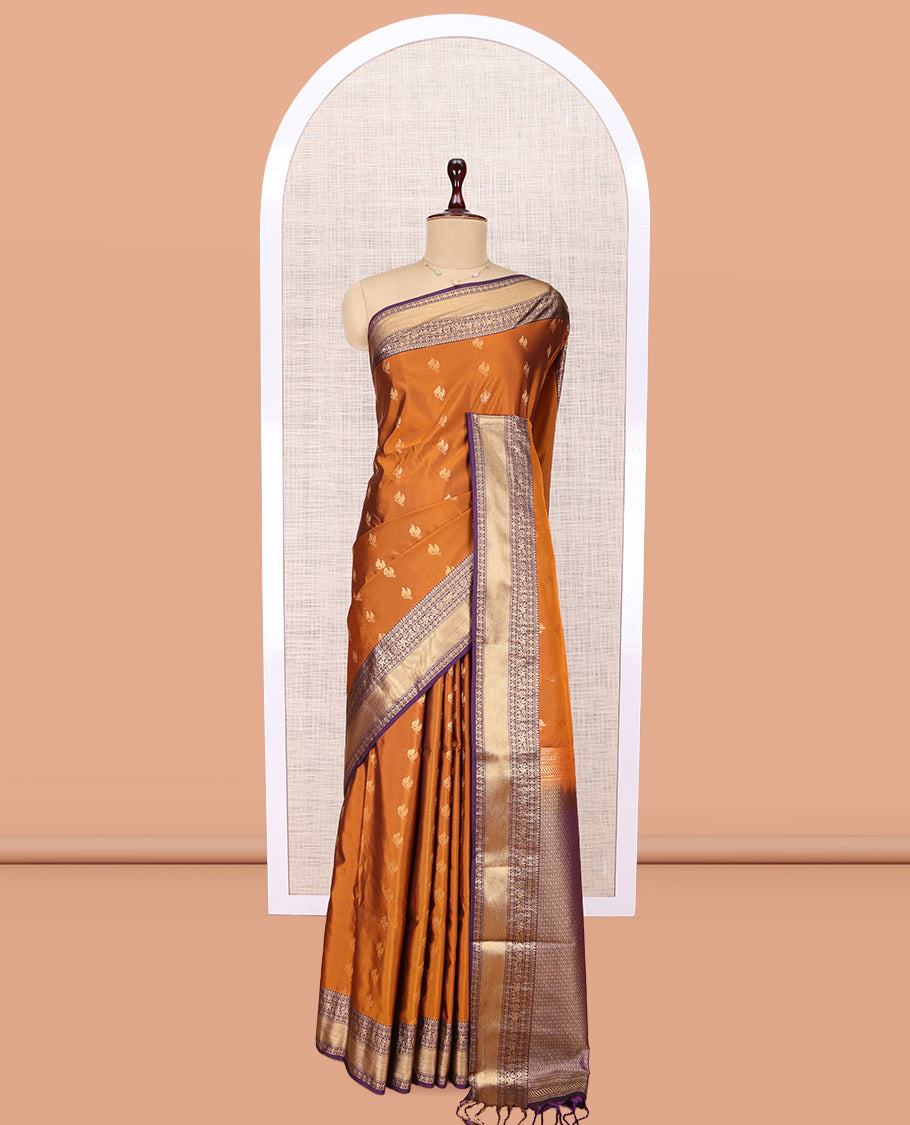 Orange Zari Buttas Budget Silk Saree