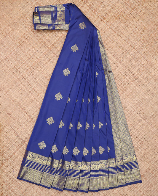 Blue Highlighted Zari Buttas Budget Silk Saree