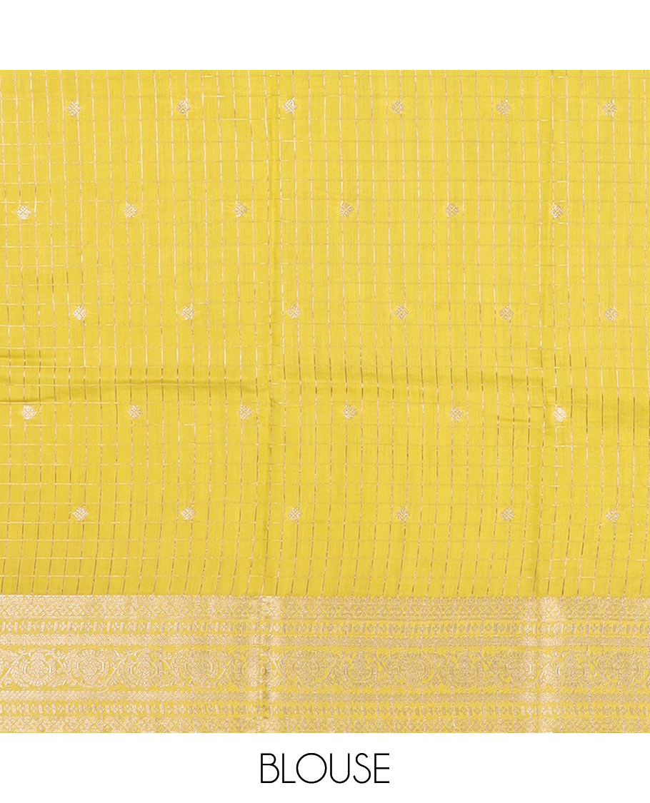 Sandal zari buttas and checks assam silk saree, contrast traditional zari border, and zari design pallu