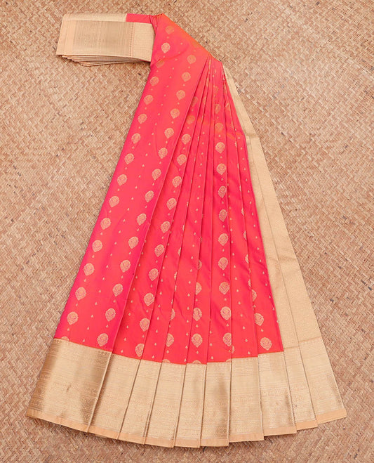 Pink Budget Silk Saree, Beautifully Bedecked with Zari Buttas, Complemented by a Contrast Traditional Zari Design Border, Grand Pallu, and a Contrast Blouse