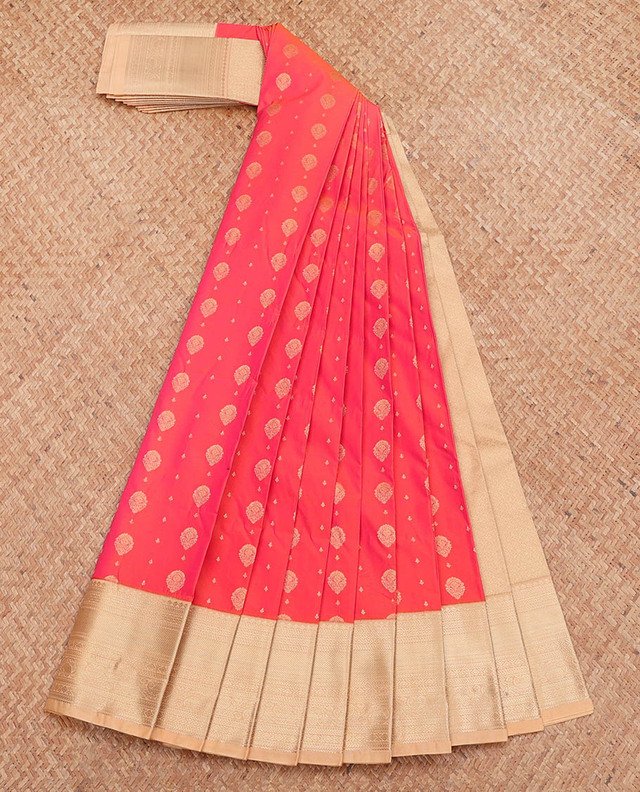 Pink Budget Silk Saree, Beautifully Bedecked with Zari Buttas, Complemented by a Contrast Traditional Zari Design Border, Grand Pallu, and a Contrast Blouse
