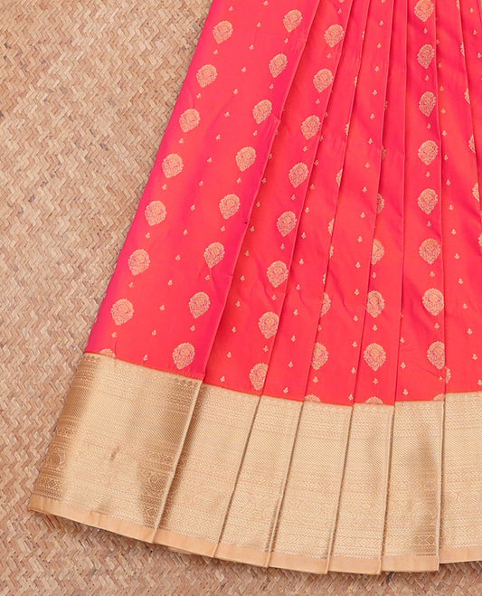 Pink Budget Silk Saree, Beautifully Bedecked with Zari Buttas, Complemented by a Contrast Traditional Zari Design Border, Grand Pallu, and a Contrast Blouse