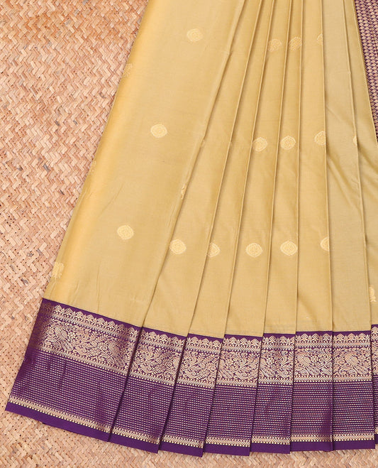 Sandal Budget Silk Saree, Sparsely Woven with Zari Buttas on Its Body, Complemented by a Contrast Traditional Zari Design Border, Pallu of Jaal Designs, and Paired with a Contrast Blouse