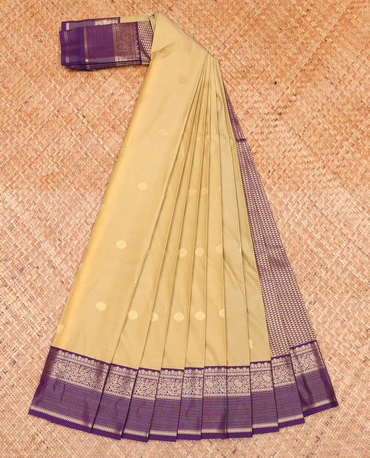 Sandal Budget Silk Saree, Sparsely Woven with Zari Buttas on Its Body, Complemented by a Contrast Traditional Zari Design Border, Pallu of Jaal Designs, and Paired with a Contrast Blouse