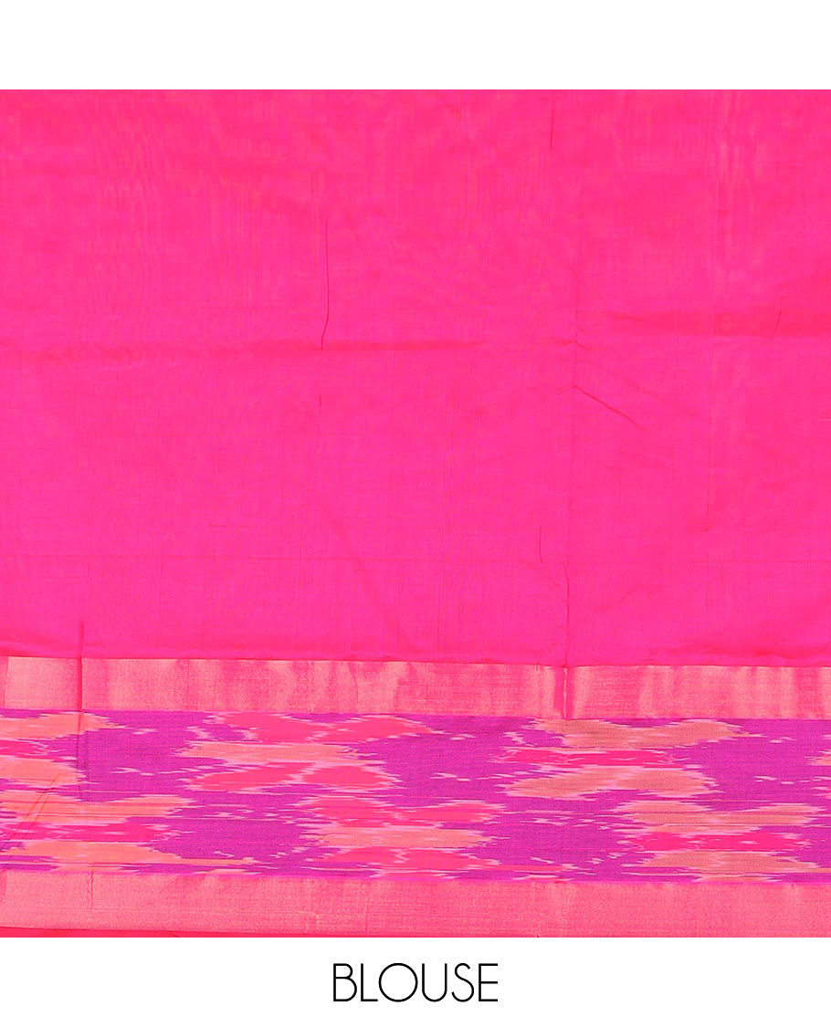 White buttas and checked poly cotton saree, contrast ikkat border, and striped pallu