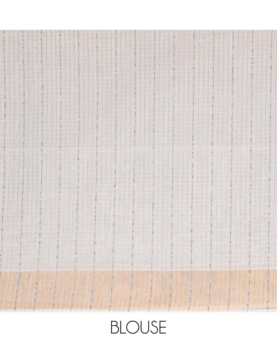 Vanilla white striped jute cotton saree, zari border & striped pallu