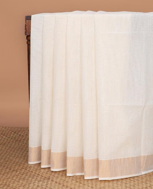 Vanilla white striped jute cotton saree, zari border & striped pallu