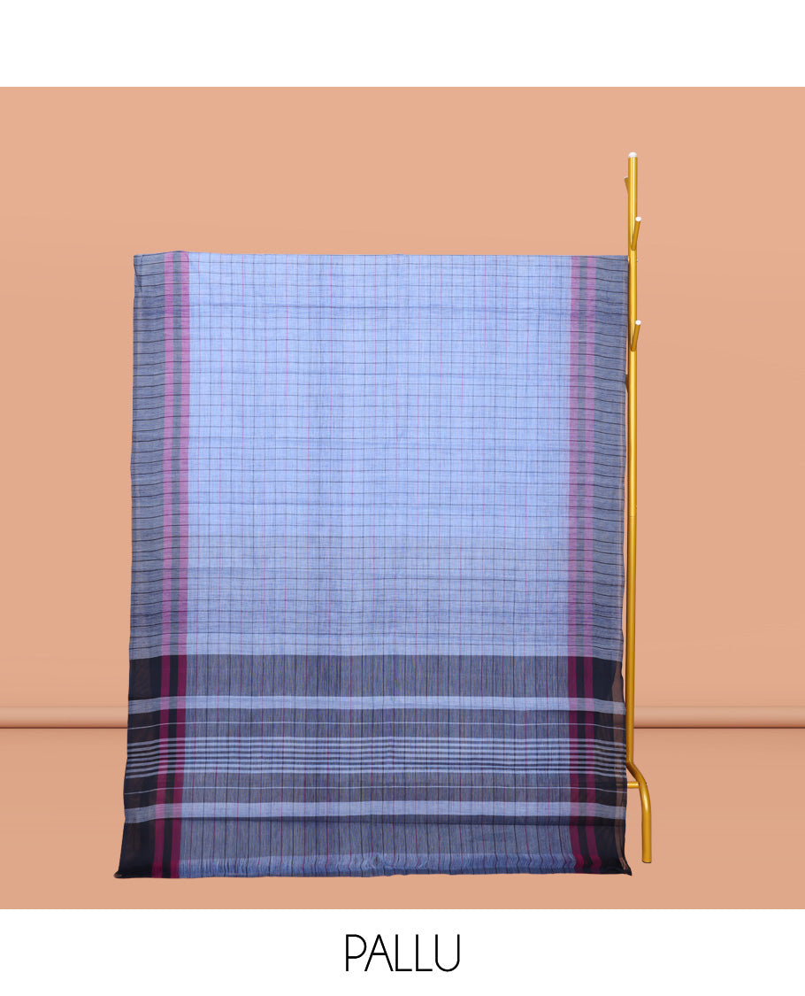 Blue Checked Chirala Cotton Saree, a Contrast Border, Self-Pallu, and a Contrast Blouse