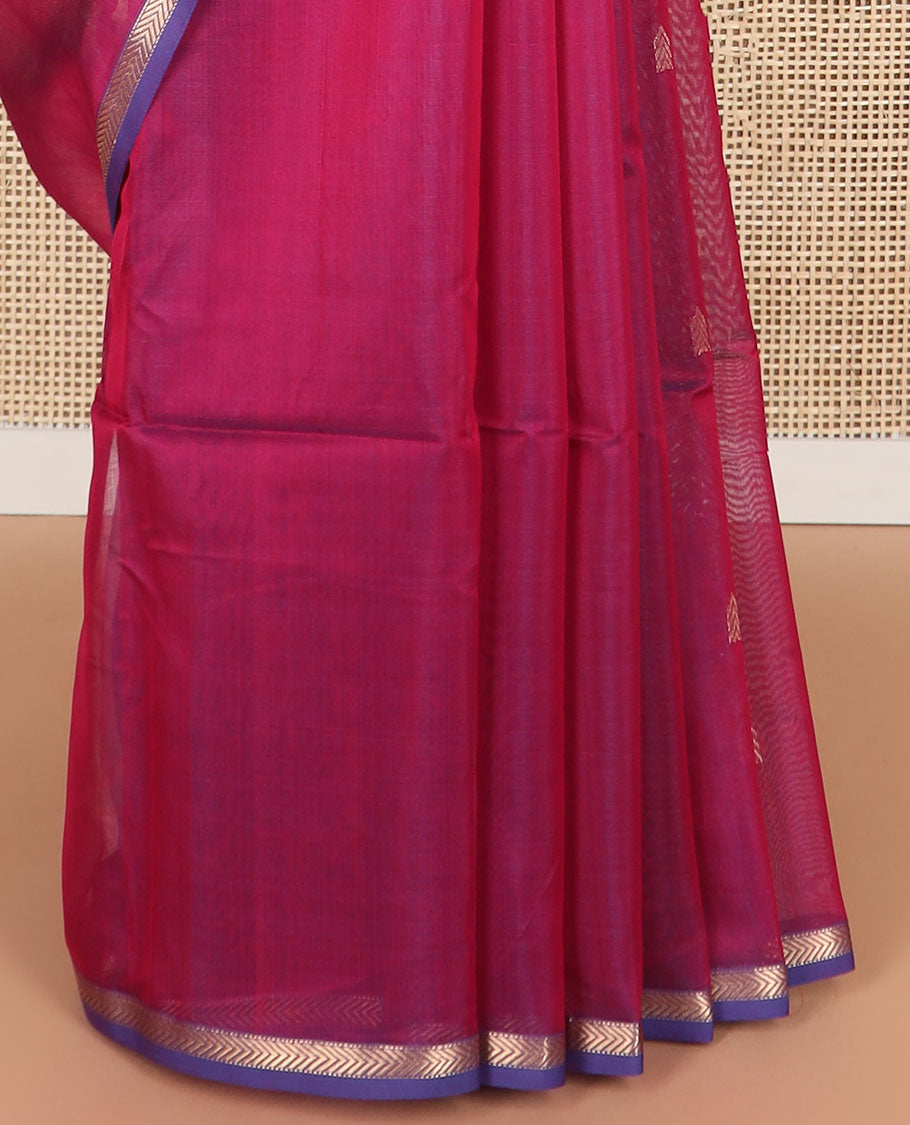 Pink motifs maheshwari cotton saree with contrast zari border & striped, floral design pallu