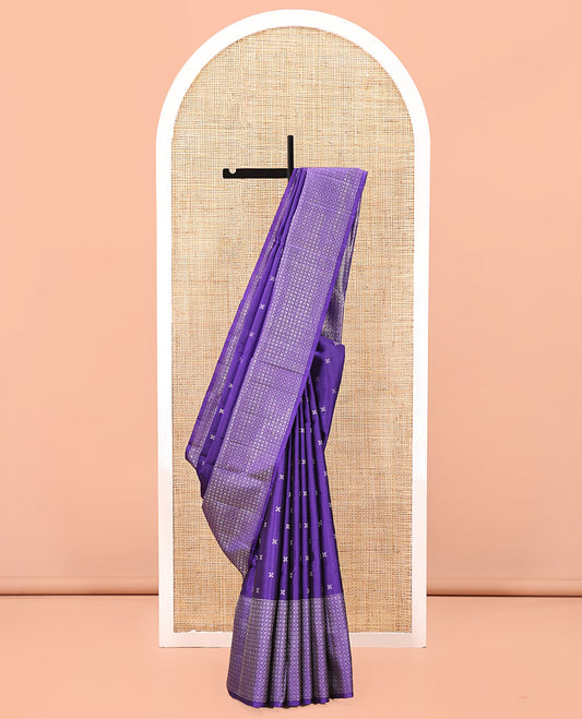 Purple Mayuri Soft Silk Saree, Accentuated with Zari Buttas All Over Its Body, Highlighted by Intricately Designed Border, Grand Pallu, and Paired with a Matching Blouse