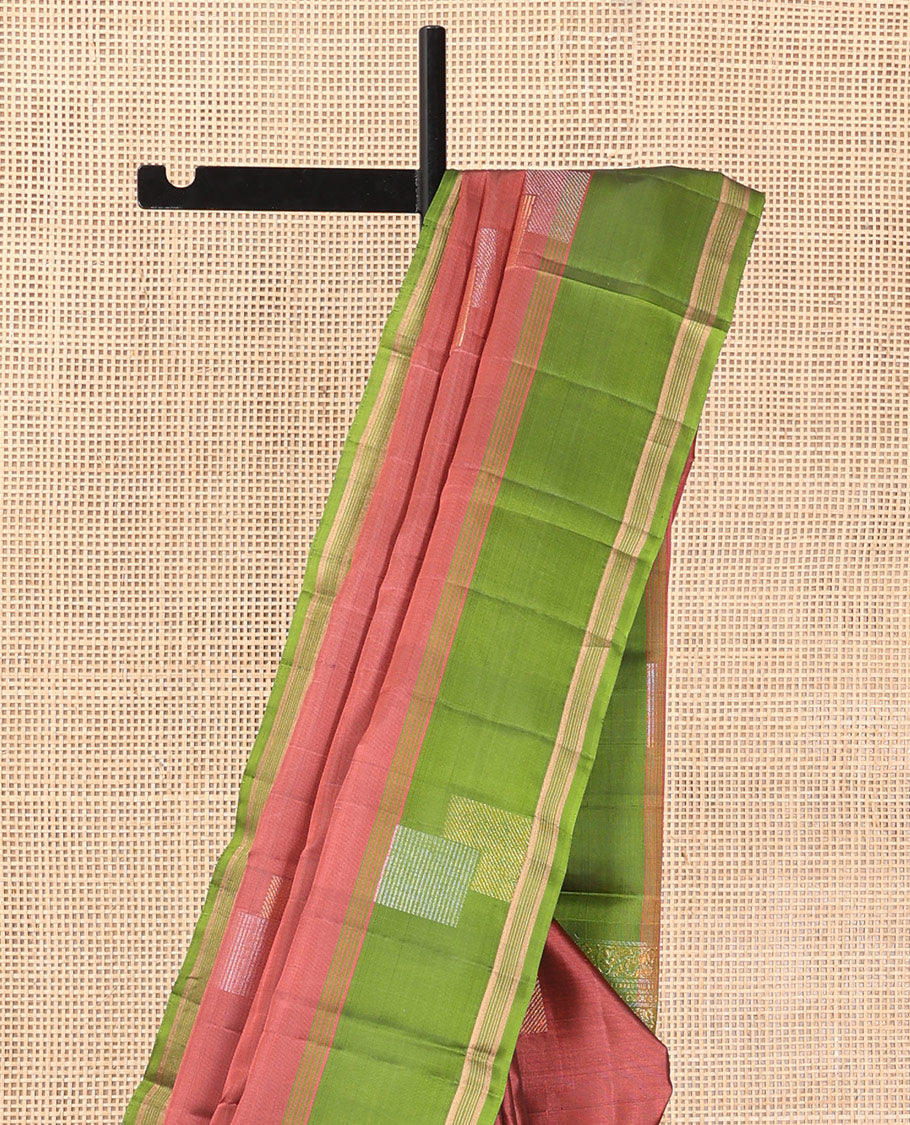 Dark Peach Mayuri Lite Silk Mix Saree, Bedecked with Zari Buttas, Complemented by a Contrast Zari Buttas Border, a Grand Pallu, and a Contrast Blouse