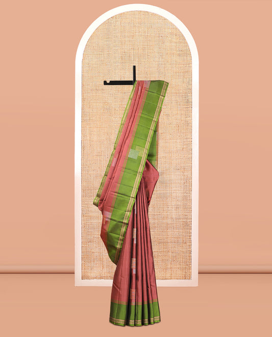 Dark Peach Mayuri Lite Silk Mix Saree, Bedecked with Zari Buttas, Complemented by a Contrast Zari Buttas Border, a Grand Pallu, and a Contrast Blouse