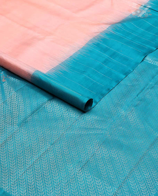 Light pink mayuri soft silk saree with contrast bird design border & striped leaf design pallu
