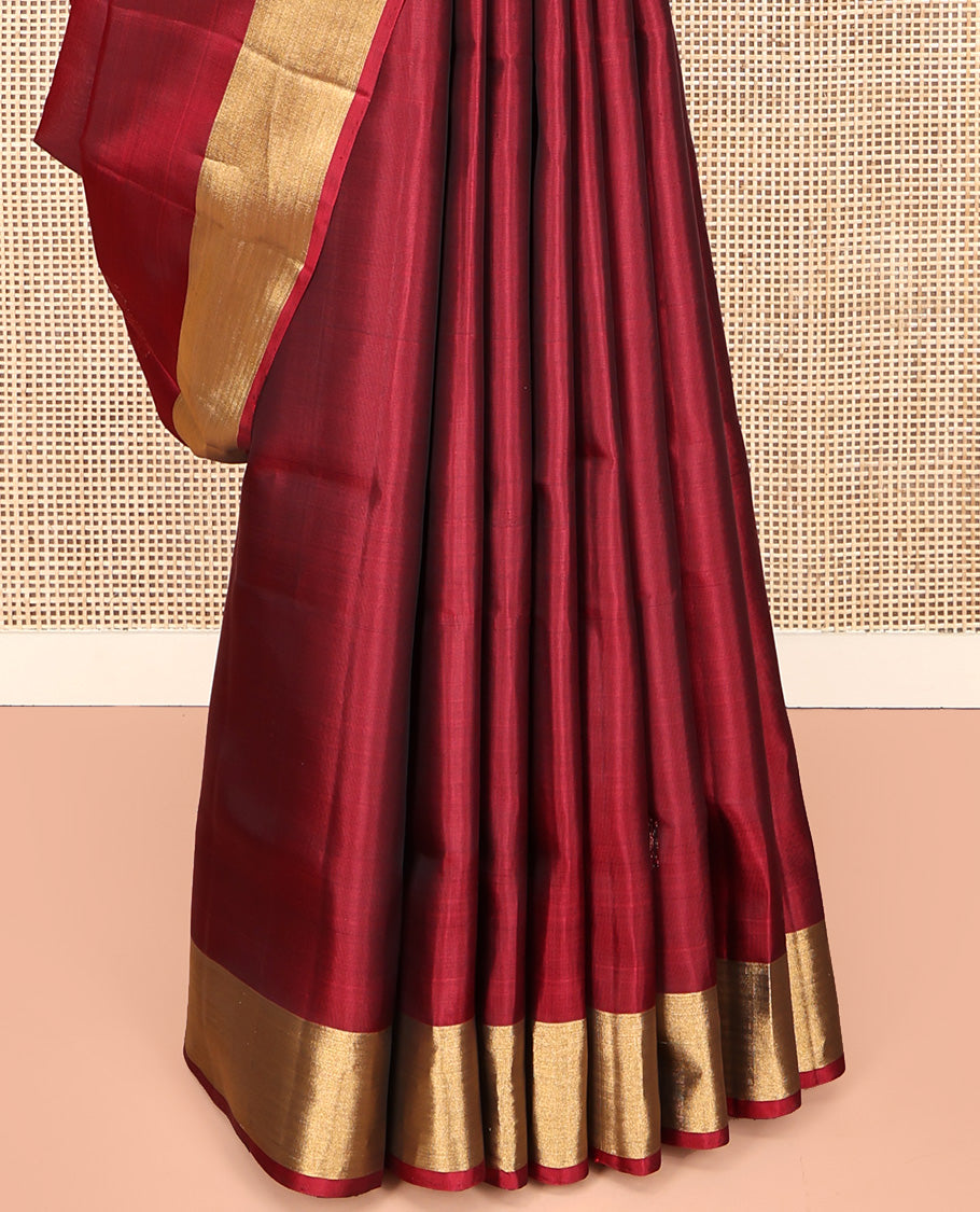 Red Mayuri Lite Silk Mix Saree, Subtly Sparkled with Zari Buttas All Over Its Body, Highlighted by a Zari Bavanji Border, Pallu of Intricate Designs, and Paired with a Contrast Blouse