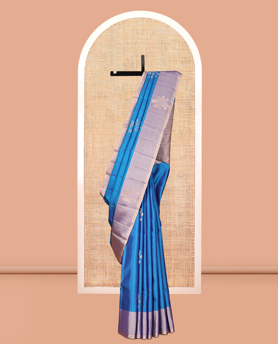 Blue Floral Zari Butta Woven Mayuri Lite Silk Mix Saree