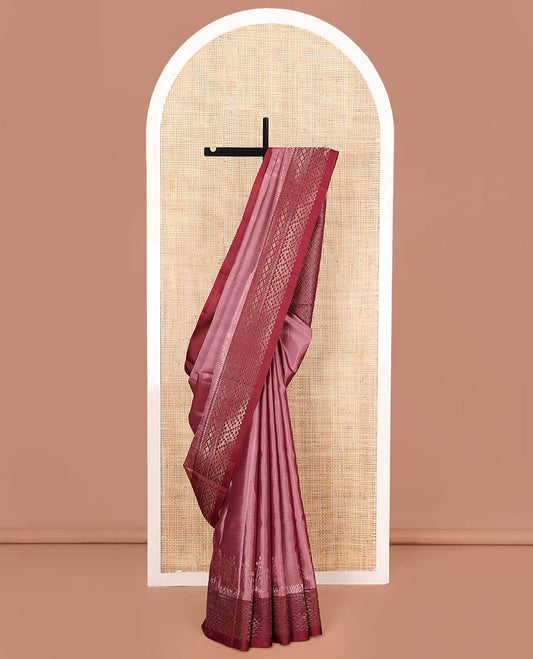 Pink Mayuri Soft Silk Saree, Embellished with Buttas and Floral Design on Its Body, Complemented by Contrast Border of Geometric Designs, Pallu Features Jaal Designs, and Paired with a Matching Blouse