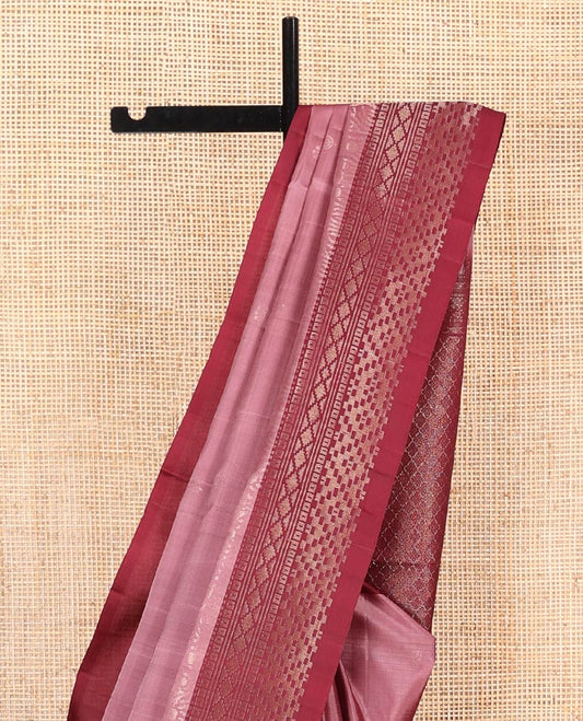 Pink Mayuri Soft Silk Saree, Embellished with Buttas and Floral Design on Its Body, Complemented by Contrast Border of Geometric Designs, Pallu Features Jaal Designs, and Paired with a Matching Blouse