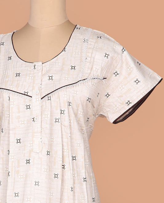 Sandal geometric printed with round neck half-sleeve nighty