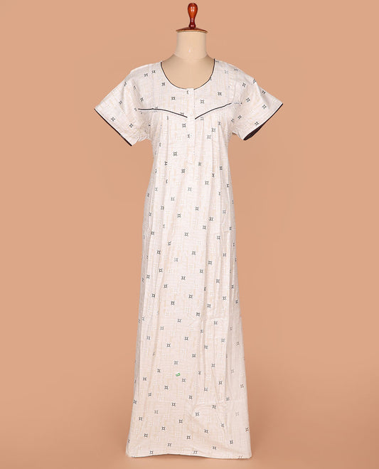 Sandal geometric printed with round neck half-sleeve nighty