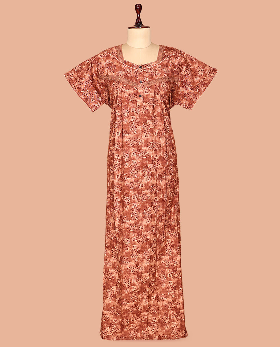 Rust Cotton-Blended Nighty