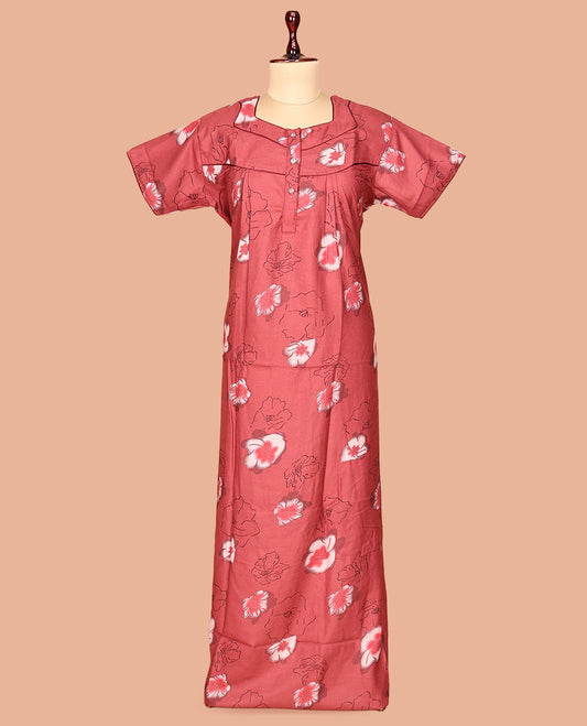 Dark Pink Cotton-Blended Nighty