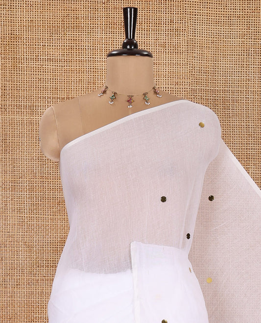 Borderless White Khadi Mul Cotton Saree, Subtly Sparkled with Sequin Work on Its Body and Pallu, and Paired with a Matching Blouse
