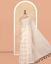 Borderless Cream Kerala Cotton Saree, Steeped with Temple Buttas, and a Matching Blouse