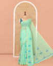 Borderless Green Linen Cotton Saree Features Lotus Print, a Self-Pallu, and a Matching Blouse