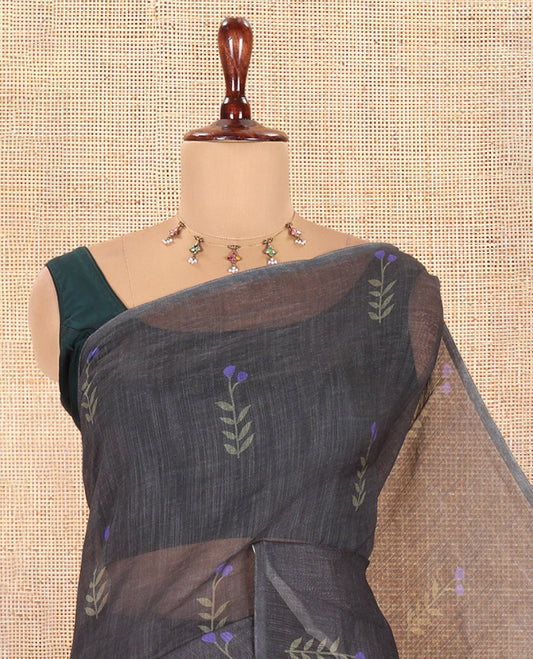 Borderless Black-Violet Linen Cotton Saree