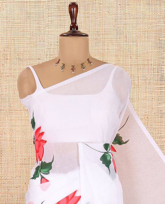 Borderless White Khadi Mul Cotton Saree