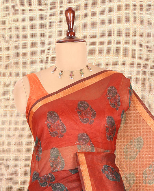 Rust Orange Chanderi Cotton Saree