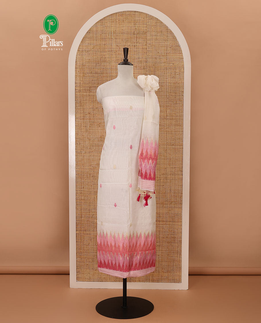 Pink material chudidar set,meena butta & ombre zig-zag print mul chanderi top,plain bottom & mul chanderi dupatta of meena butta & ombre zig-zag print