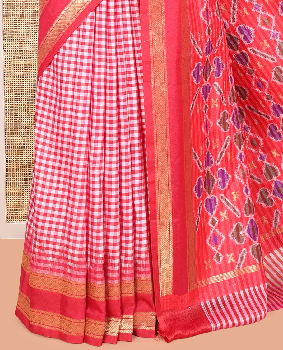 Orange Chettinad-Style  Soft Silk Saree