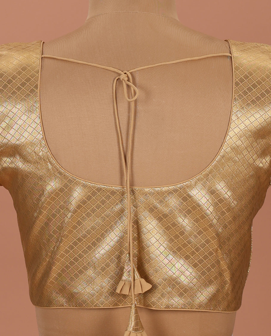 Gold jaal front-back round neck elbow-sleeve readymade blouse