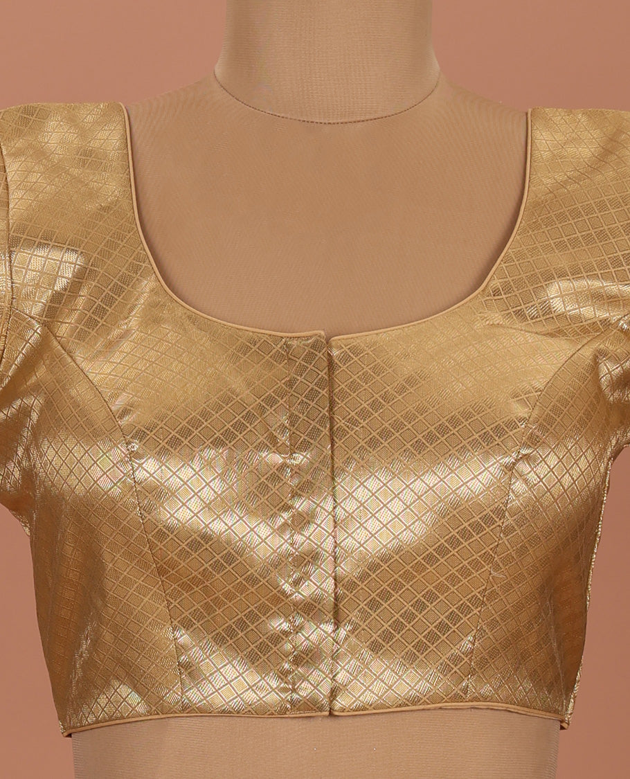 Gold jaal front-back round neck elbow-sleeve readymade blouse