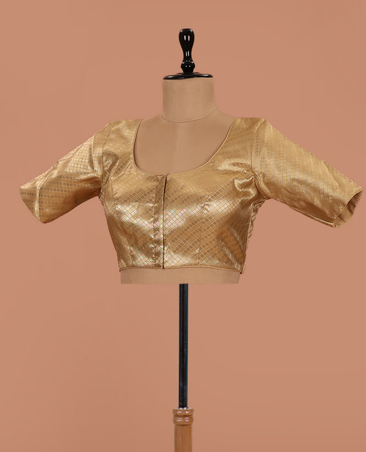 Gold jaal front-back round neck elbow-sleeve readymade blouse