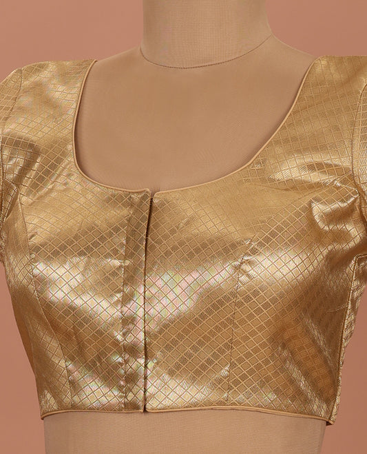 Gold jaal front-back round neck elbow-sleeve readymade blouse