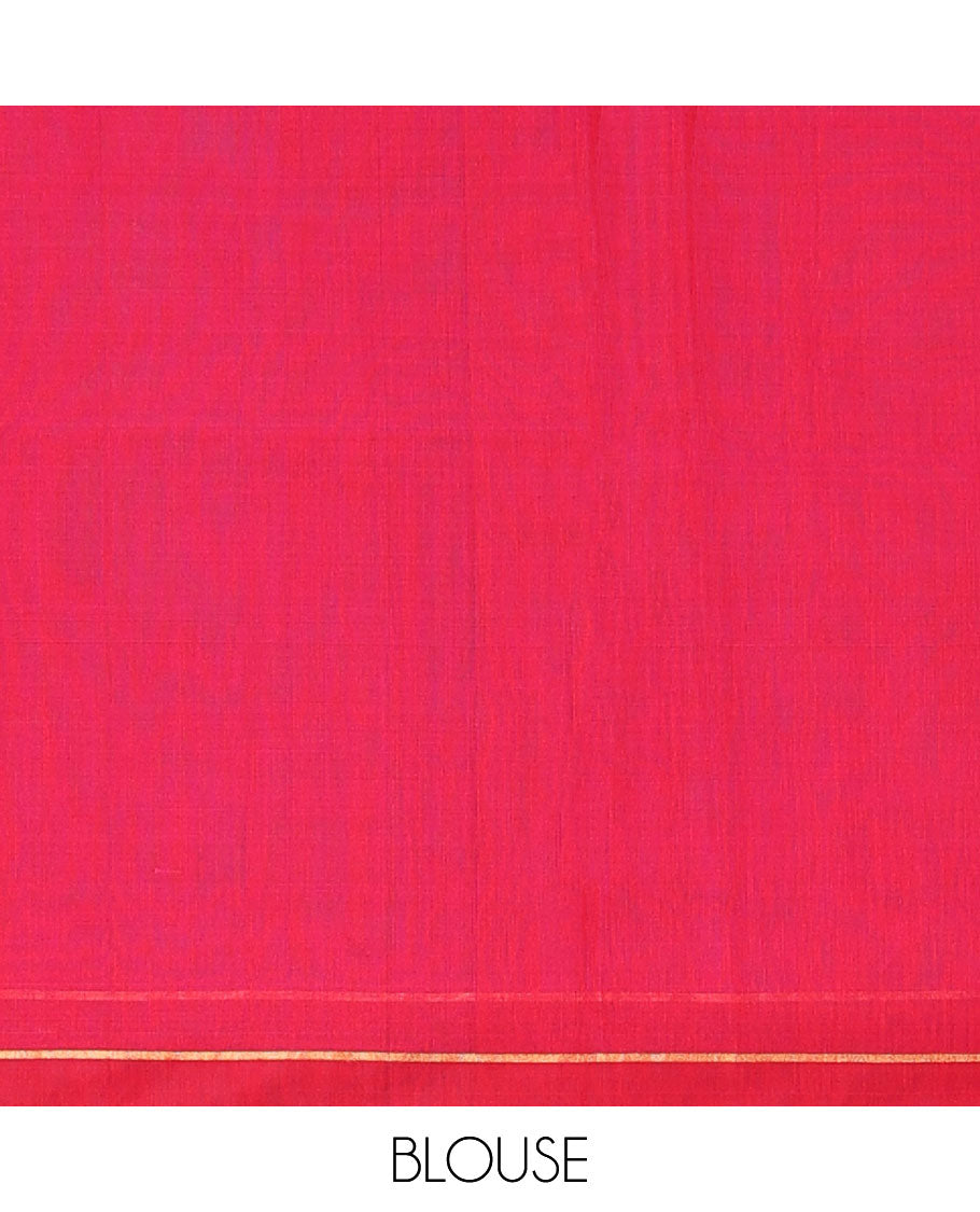 Blue zari design silk cotton saree, contrast striped border, and pallu of spiral motifs