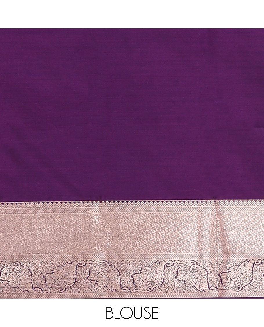 Grey floral buttas soft silk saree, contrast traditional zari design border, and floral design pallu