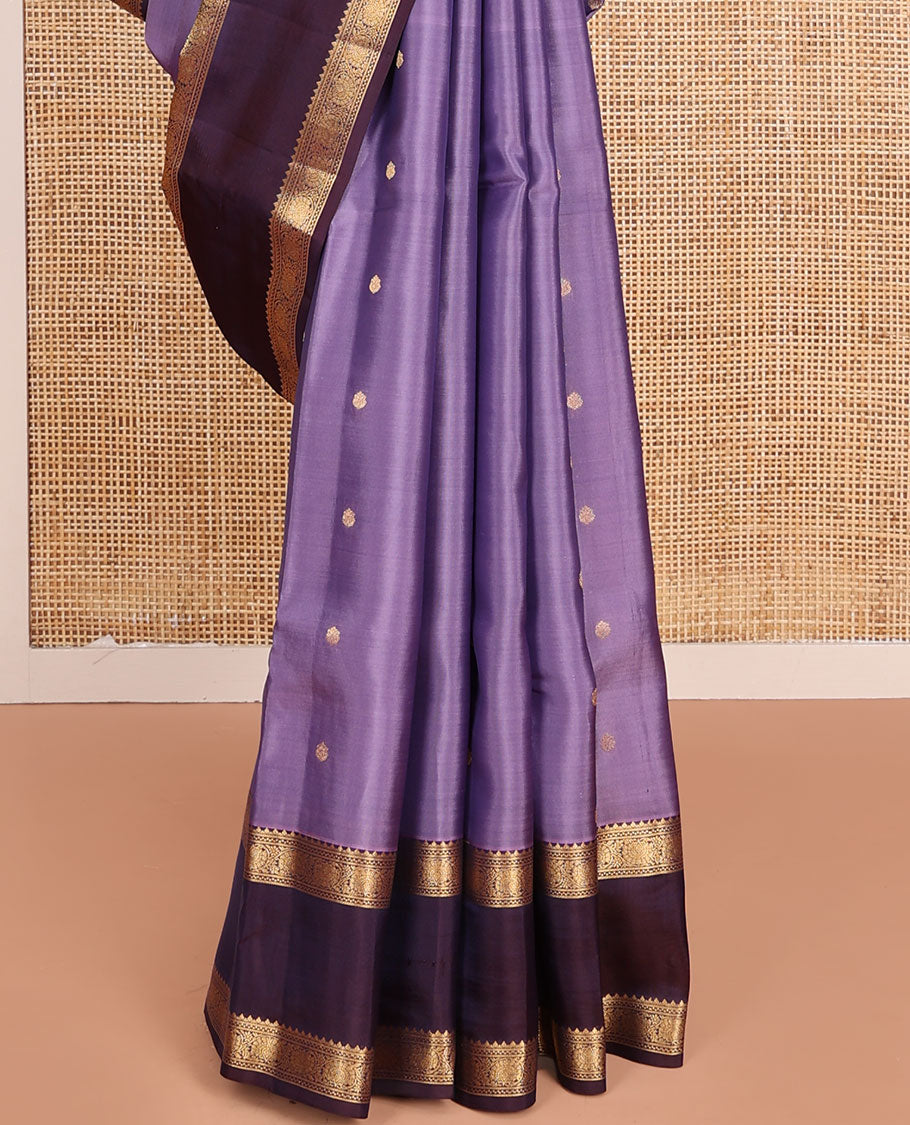Lavender Vasundhara Lite-Silk Mix Saree, Embellished with Zari Buttas, Complemented by a Contrast Rettai Pettu Border of Kodi Visiry Designs, Grand Pallu of Jaal Design, and Paired with a Contrast Blouse