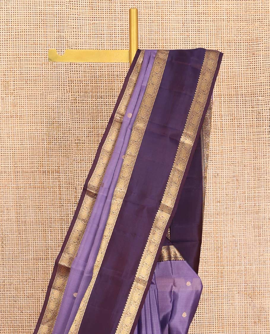 Lavender Vasundhara Lite-Silk Mix Saree, Embellished with Zari Buttas, Complemented by a Contrast Rettai Pettu Border of Kodi Visiry Designs, Grand Pallu of Jaal Design, and Paired with a Contrast Blouse
