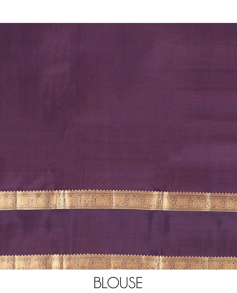 Lavender Vasundhara Lite-Silk Mix Saree, Embellished with Zari Buttas, Complemented by a Contrast Rettai Pettu Border of Kodi Visiry Designs, Grand Pallu of Jaal Design, and Paired with a Contrast Blouse