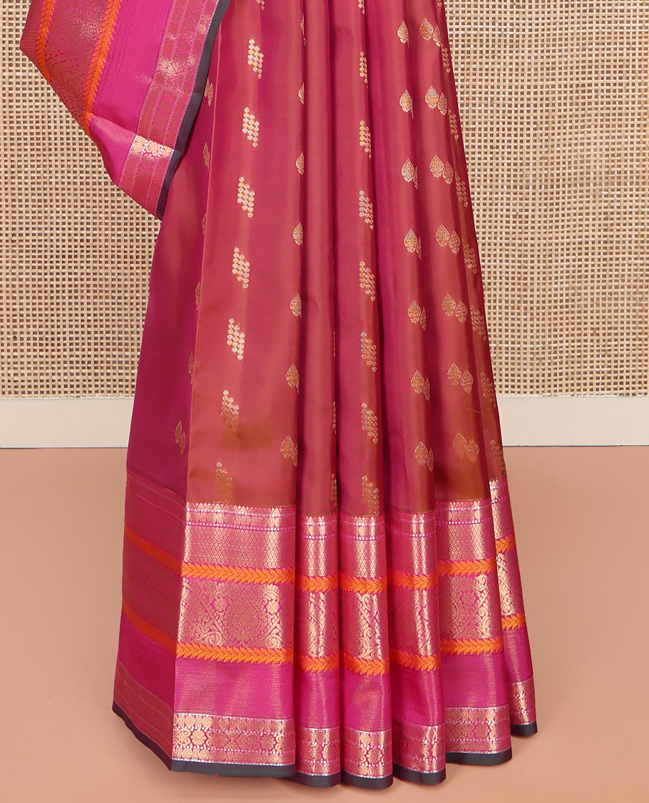 Orange Vasundhara Lite Silk Mix Saree, Graced with Zari Buttas, Complemented by a Contrast Border of Rekku, Rudraksham, Mayil Kann, Kathir, Jada Nagam, and Thilakam Designs, Intricately Designed Pallu, and Paired with a Contrast Blouse