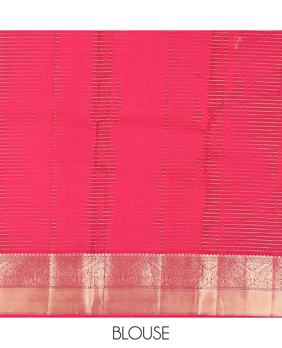 Blue zari buttas silk saree, contrast border steeped with traditional zari designs, and jaal pallu