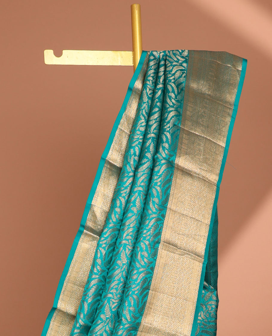 Green leaf design kancheepuram silk saree with self border of zari design & argyle pattern pallu