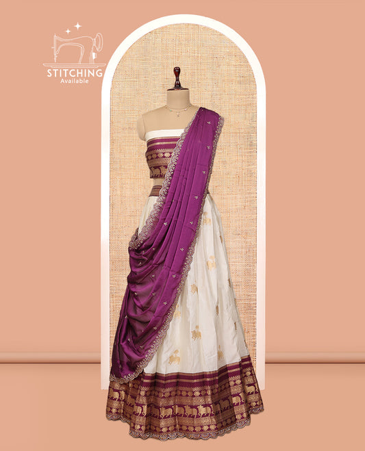 White-Purple Banaras Half-Saree