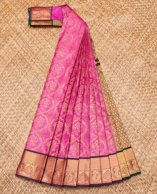 Rani Pink Budget Silk Saree, Elevated with Jacquard Design, Contrast Traditional Zari Border, Grand Pallu, and a Contrast Blouse